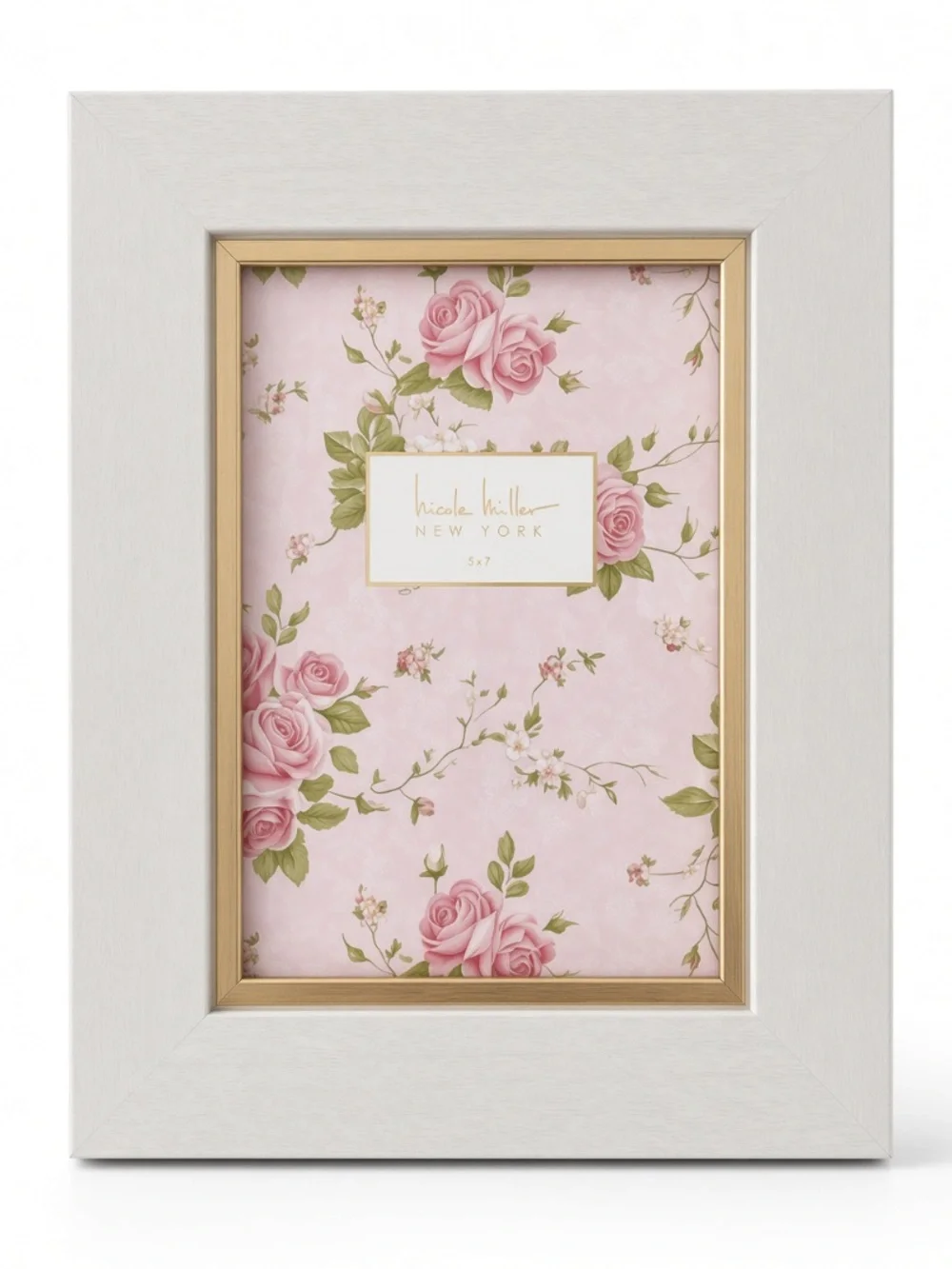 NWT Nicole Miller New York 5x7 White Wood Picture Frame Gold Trim NWT